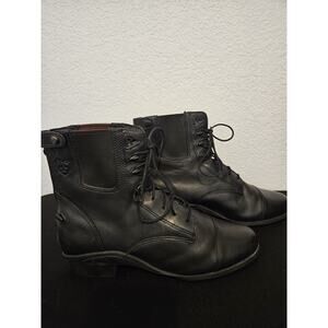 ARIAT Black Leather Lace-Up Speed Hooks Granny Combat Boots Womens US 10B